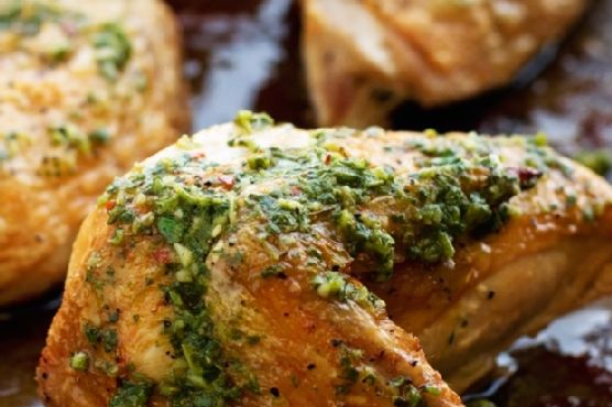 Quartered Roasted Chicken with Chimichurri Sauce