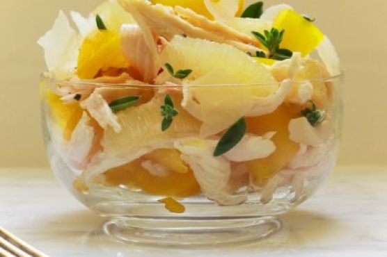 Roast Chicken Salad with Yellow Bell Pepper & Lemon Slices