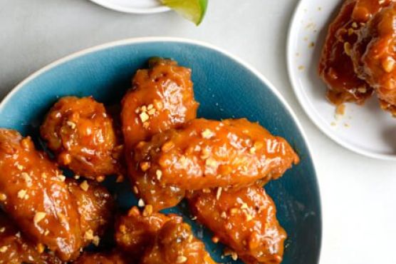 Crispy Baked Thai Chicken Wings with Peanut Sauce