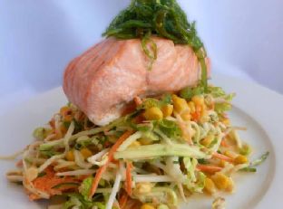 Asian Coleslaw with Baked Salmon