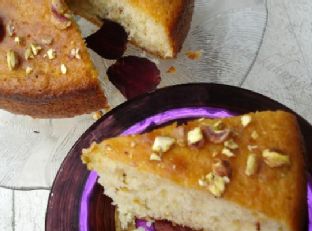 Cake with lemon, rosewater and pistachios