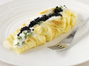 Duck Egg Omelette With Caviar and Sour Cream