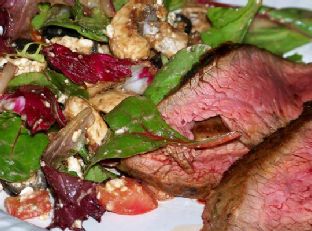 Flank Steak With Garlicky Mediterranean Salad
