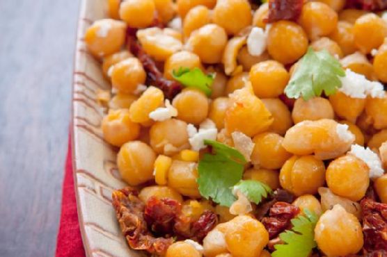 Golden Chickpeas With Cilantro, Garlic, Sun-Dried Tomatoes and Goat Cheese