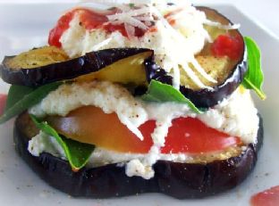 Grilled Eggplant and Heirloom Tomato Stacks With Basil and Tomato Coulis