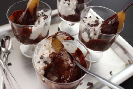 Poached Pears with Chocolate Ganache