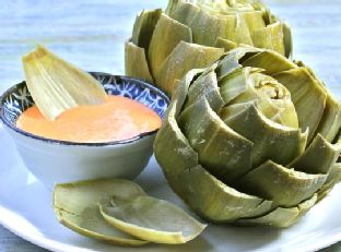 Steamed Artichokes With Roasted Red Pepper Aioli