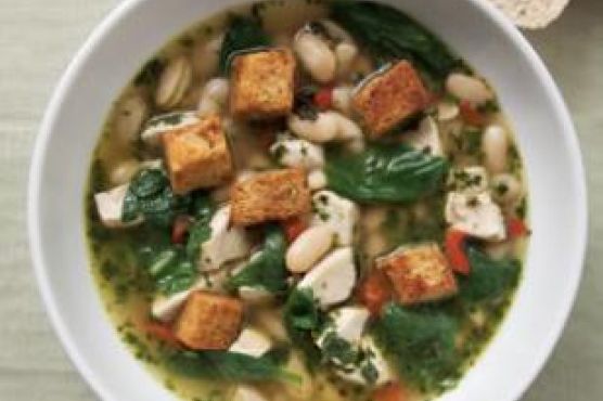 Chicken & Spinach Soup with Fresh Pesto