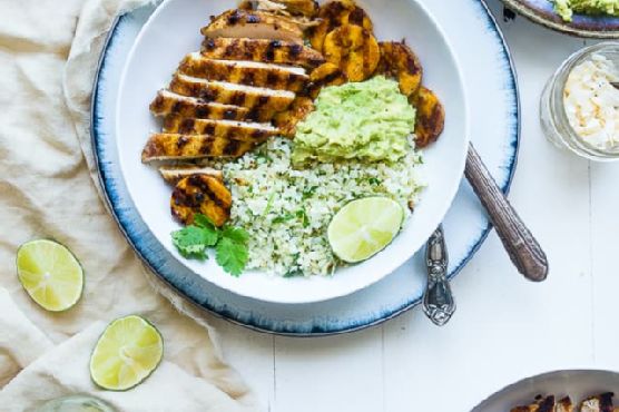 Caribbean Chicken Bowls with Grilled Plantains
