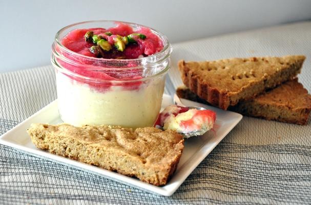 How To Make Chevre Cheesecake With Rhubarb Compote and Candied Pistachios | Recipe