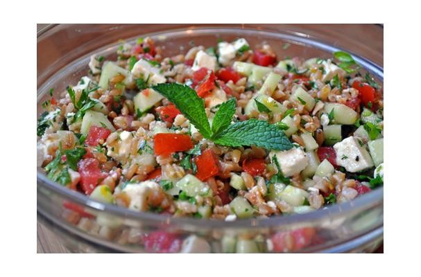 How To Make Farro Salad With Tomatoes, Cucumber, Mint and Feta | Recipe