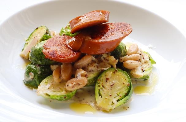 How To Make Kielbasa With Brussels Sprouts In Mustard Cream Sauce | Recipe